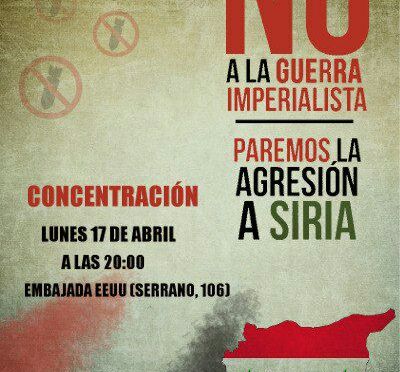 Convocatoria contra intervención de EEUU en Siria. Lunes 17, 20 horas, embajada de EEUU. Movimiento de Apoyo  a Siria.